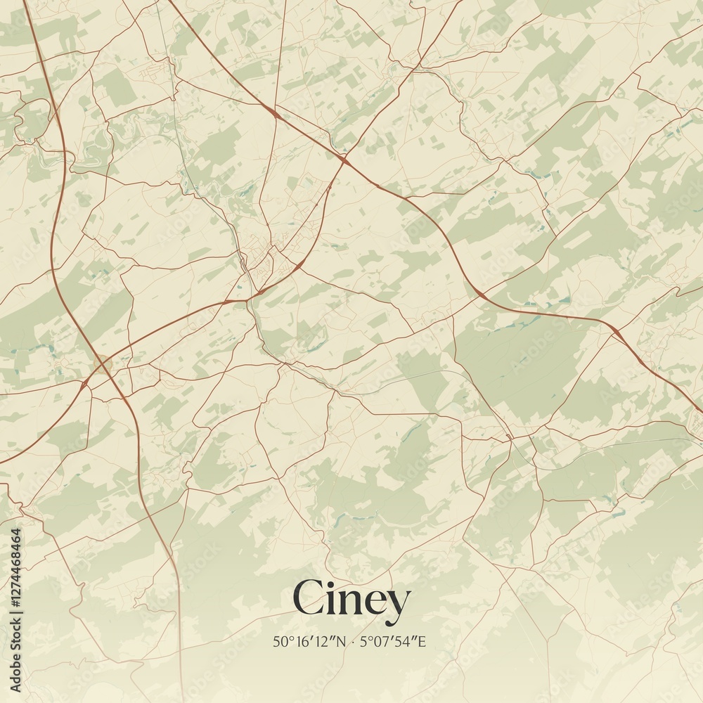 Vintage map of Ciney, Belgium.