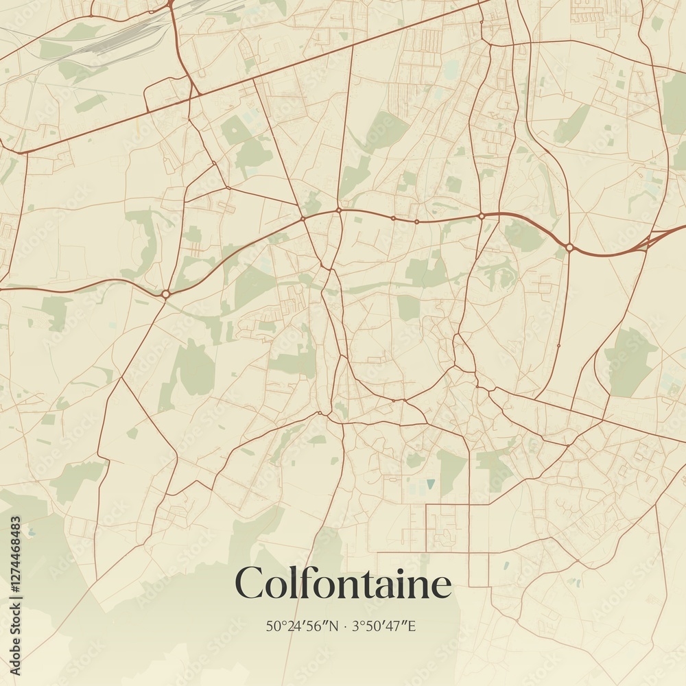 Vintage map of Colfontaine, Belgium.