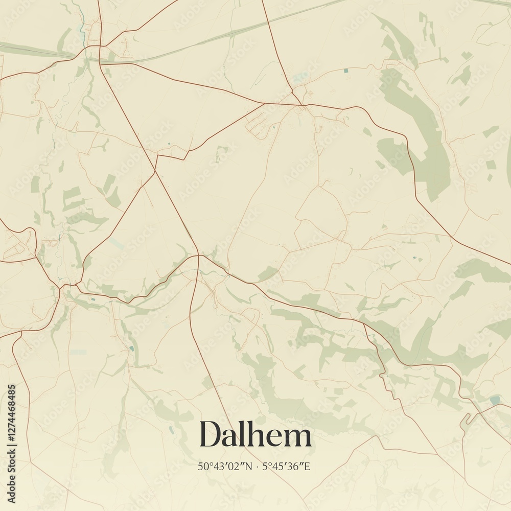 Vintage map of Dalhem, Belgium.