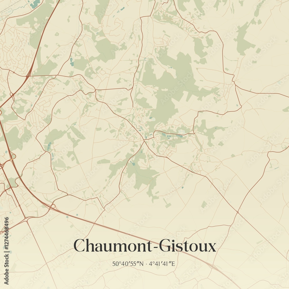 Vintage map of Chaumont-Gistoux, Belgium.