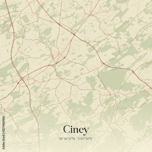 Obraz na płótnie Vintage map of Ciney, Belgium. w salonie
