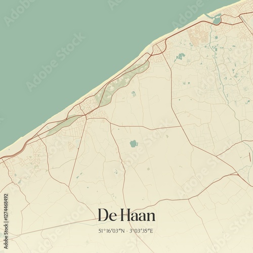 Obraz na płótnie Vintage map of De Haan, Belgium. w salonie