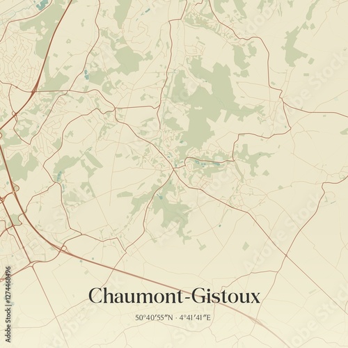 Obraz na płótnie Vintage map of Chaumont-Gistoux, Belgium. w salonie