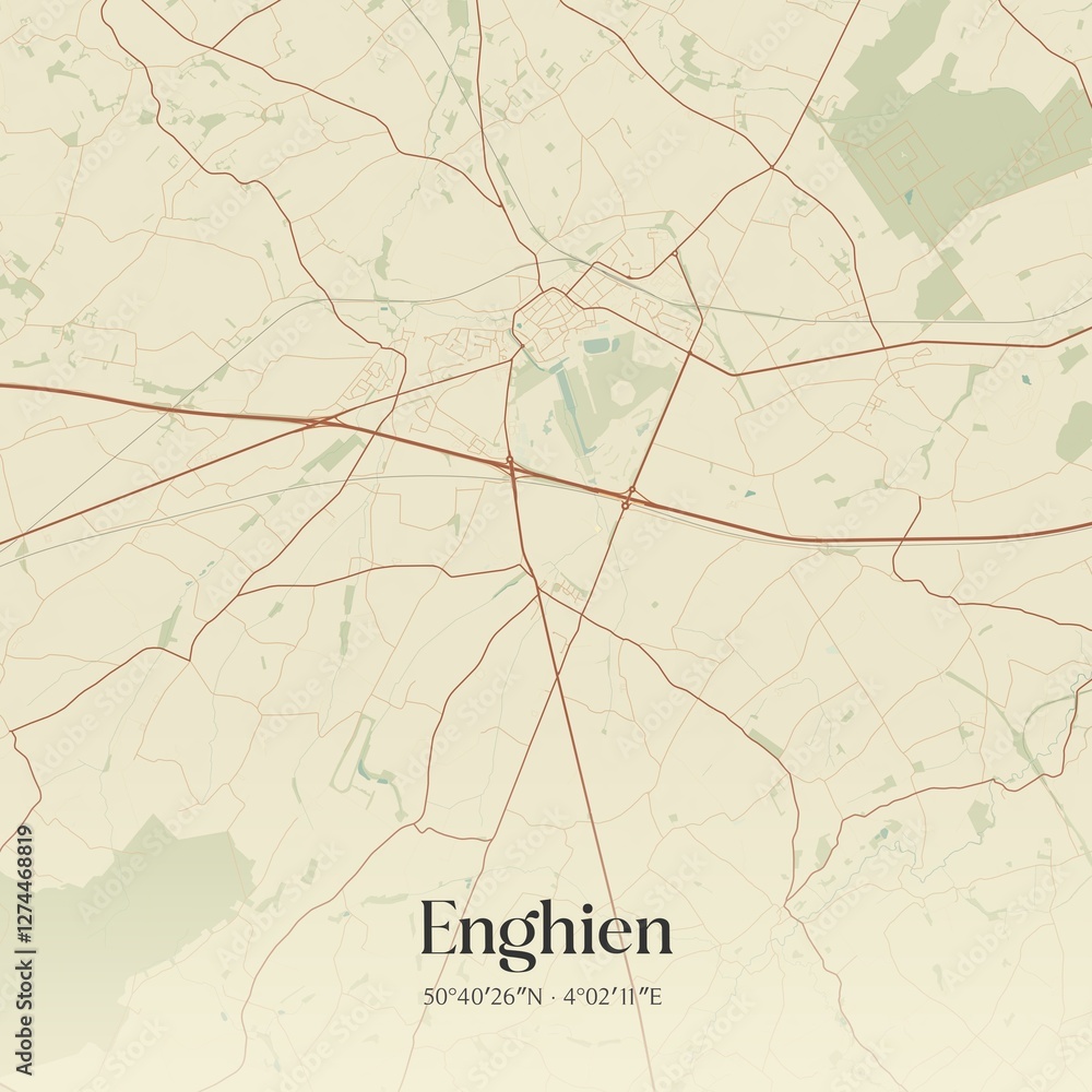 Vintage map of Enghien, Belgium.