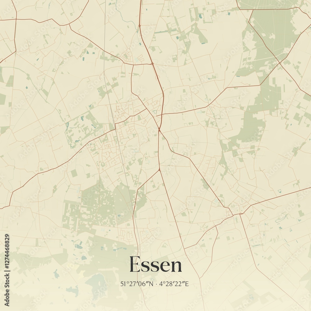 Vintage map of Essen, Belgium.