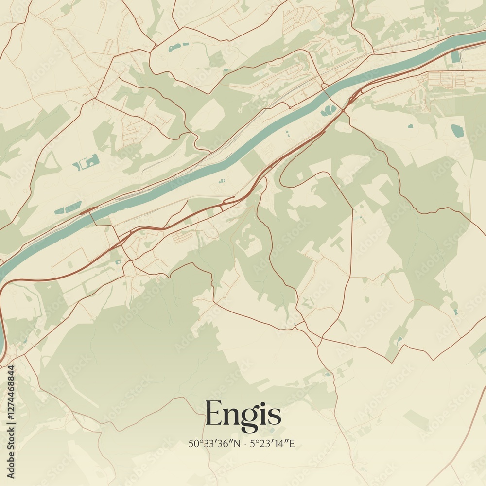 Vintage map of Engis, Belgium.