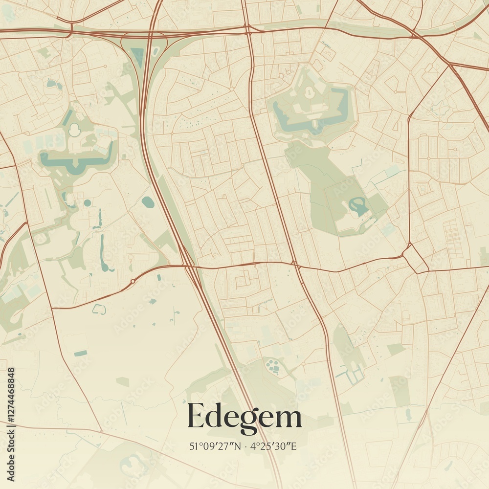 Vintage map of Edegem, Belgium.