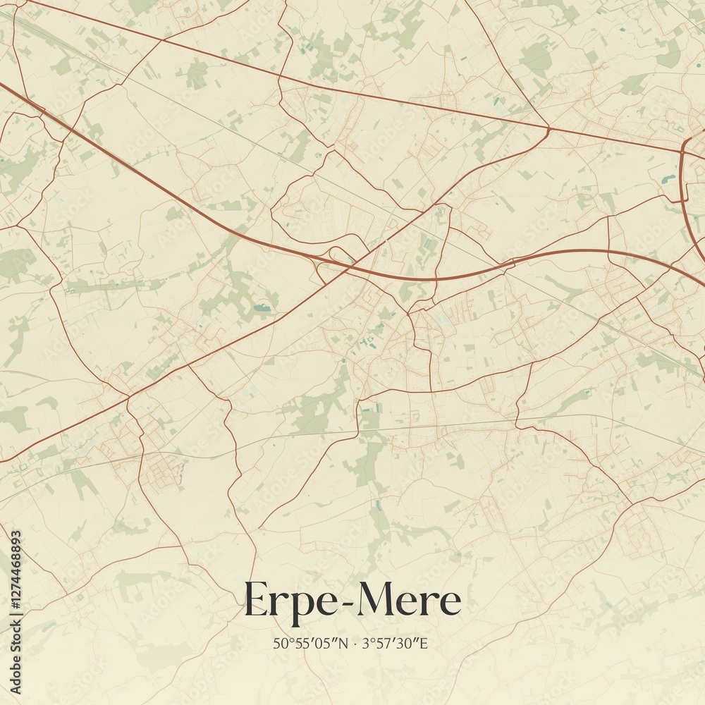 Vintage map of Erpe-Mere, Belgium.