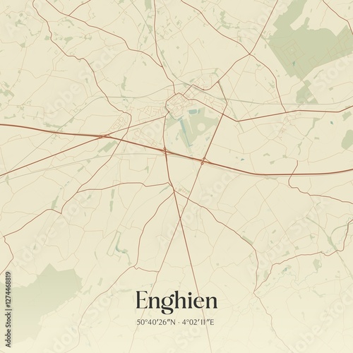 Obraz na płótnie Vintage map of Enghien, Belgium. w salonie