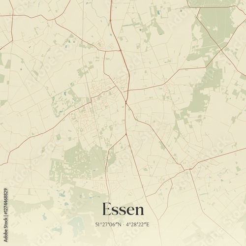 Obraz na płótnie Vintage map of Essen, Belgium. w salonie