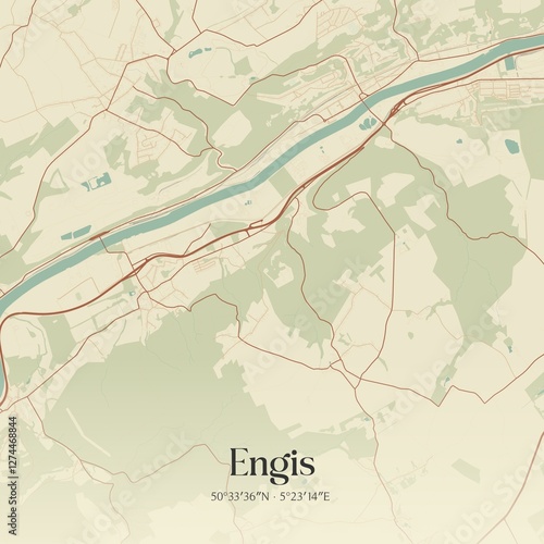Obraz na płótnie Vintage map of Engis, Belgium. w salonie