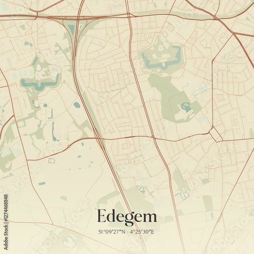 Obraz na płótnie Vintage map of Edegem, Belgium. w salonie