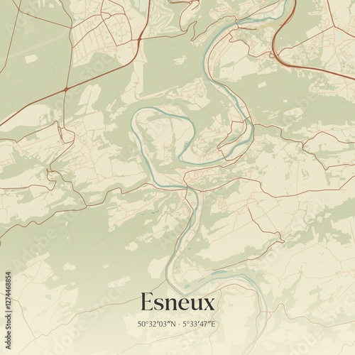 Obraz na płótnie Vintage map of Esneux, Belgium. w salonie