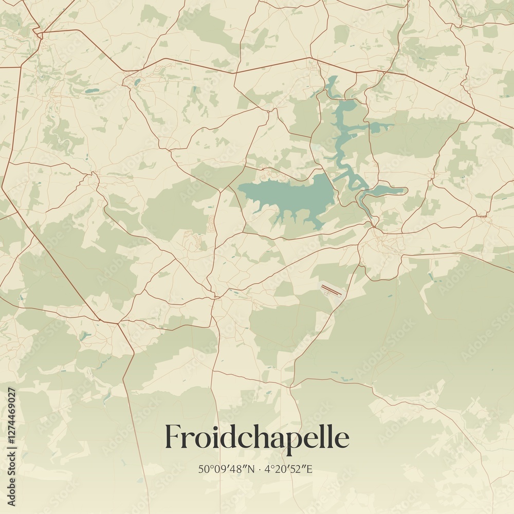 Vintage map of Froidchapelle, Belgium.
