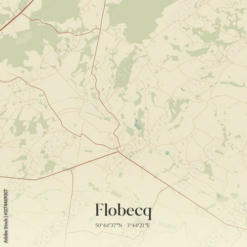 Obraz na płótnie Vintage map of Flobecq, Belgium. w salonie