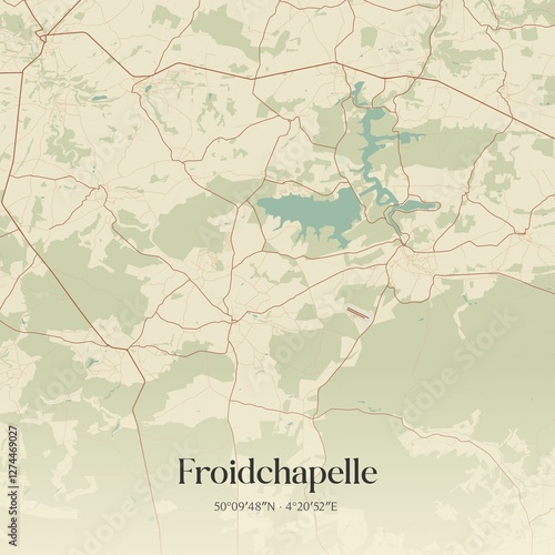 Obraz na płótnie Vintage map of Froidchapelle, Belgium. w salonie