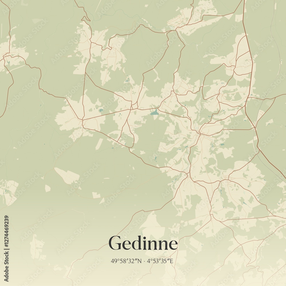 Vintage map of Gedinne, Belgium.