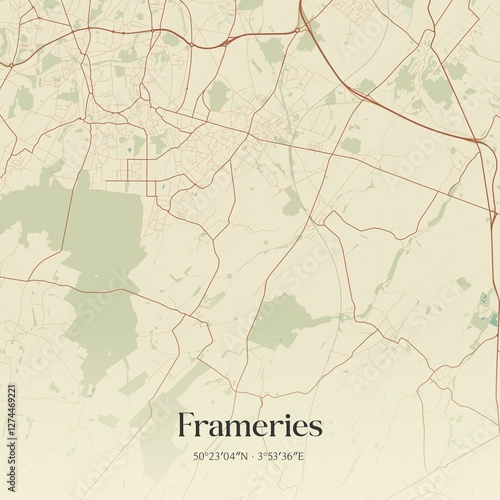 Obraz na płótnie Vintage map of Frameries, Belgium. w salonie