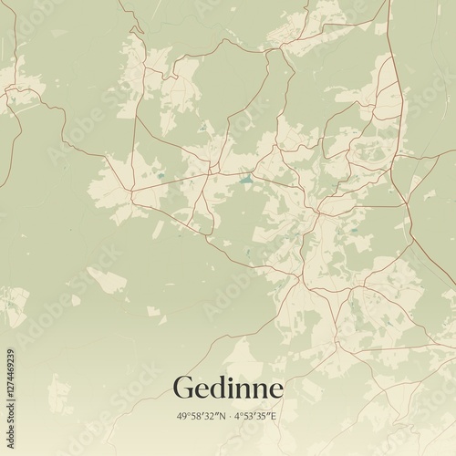 Obraz na płótnie Vintage map of Gedinne, Belgium. w salonie