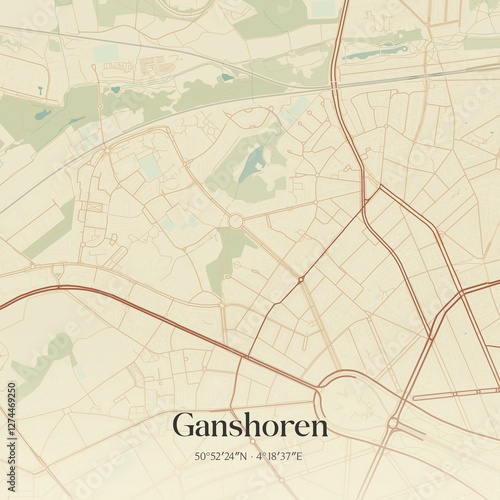 Obraz na płótnie Vintage map of Ganshoren, Belgium. w salonie