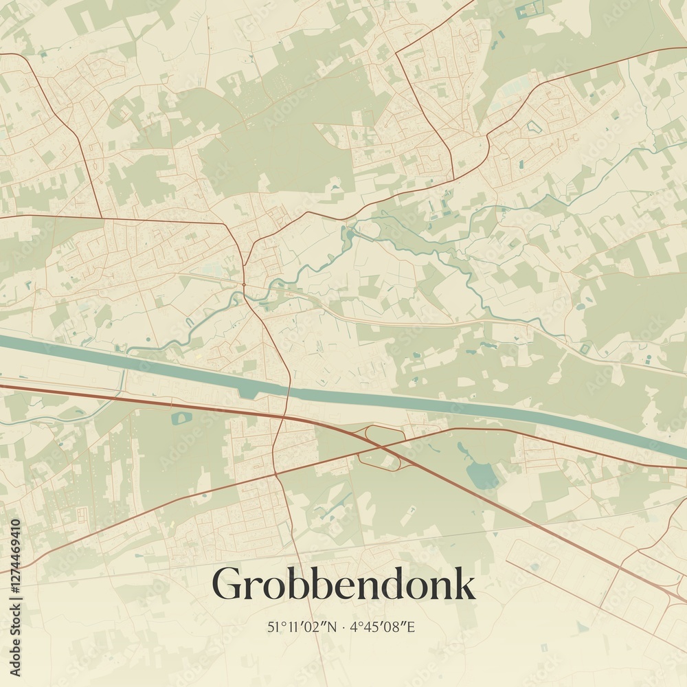 Vintage map of Grobbendonk, Belgium.