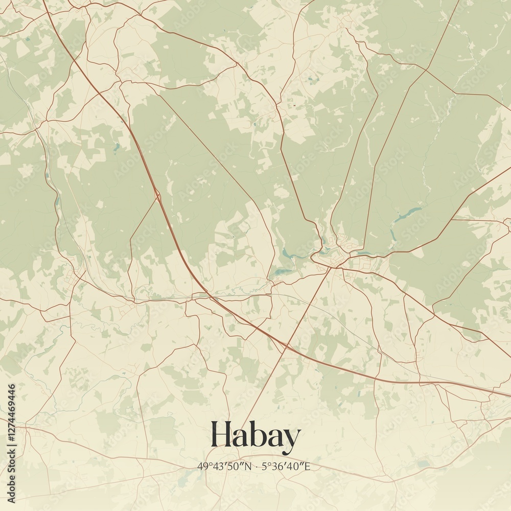 Vintage map of Habay, Belgium.