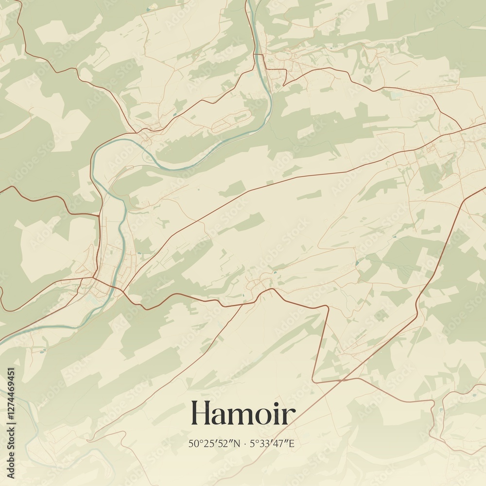 Vintage map of Hamoir, Belgium.