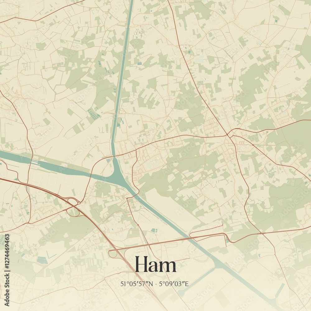 Vintage map of Ham, Belgium.