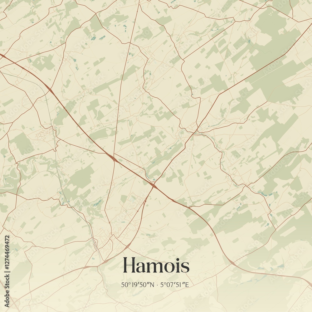 Vintage map of Hamois, Belgium.