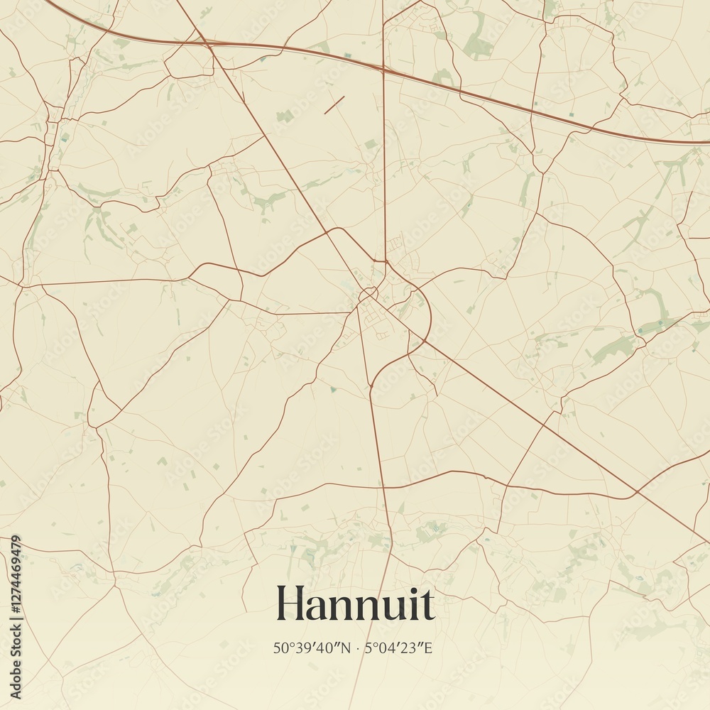 Vintage map of Hannuit, Belgium.