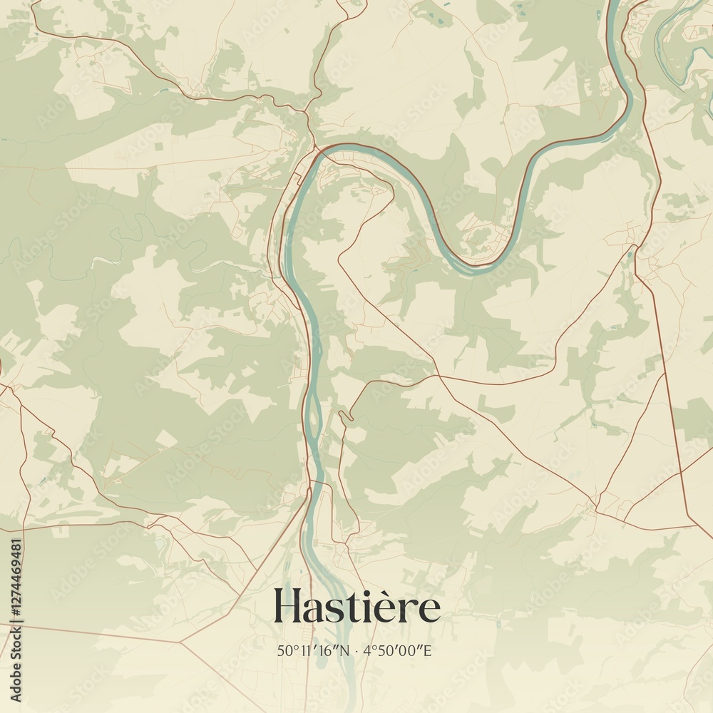 Vintage map of Hasti�re, Belgium.