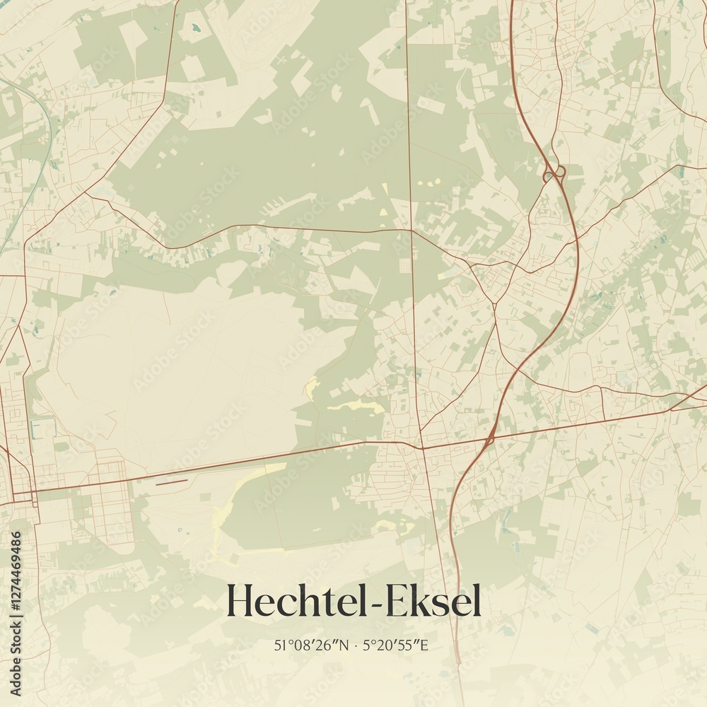 Vintage map of Hechtel-Eksel, Belgium.