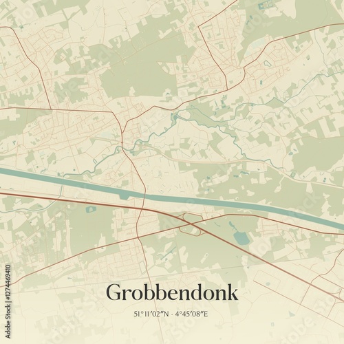 Obraz na płótnie Vintage map of Grobbendonk, Belgium. w salonie