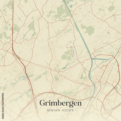 Obraz na płótnie Vintage map of Grimbergen, Belgium. w salonie