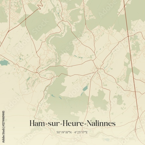 Vintage map of Ham-sur-Heure-Nalinnes, Belgium. photo