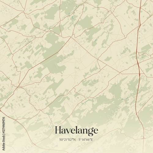 Obraz na płótnie Vintage map of Havelange, Belgium. w salonie