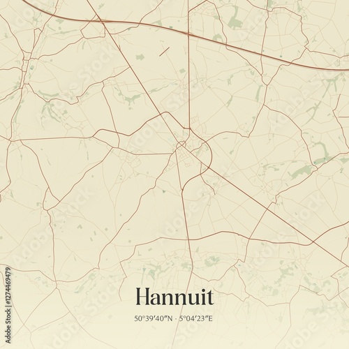 Obraz na płótnie Vintage map of Hannuit, Belgium. w salonie