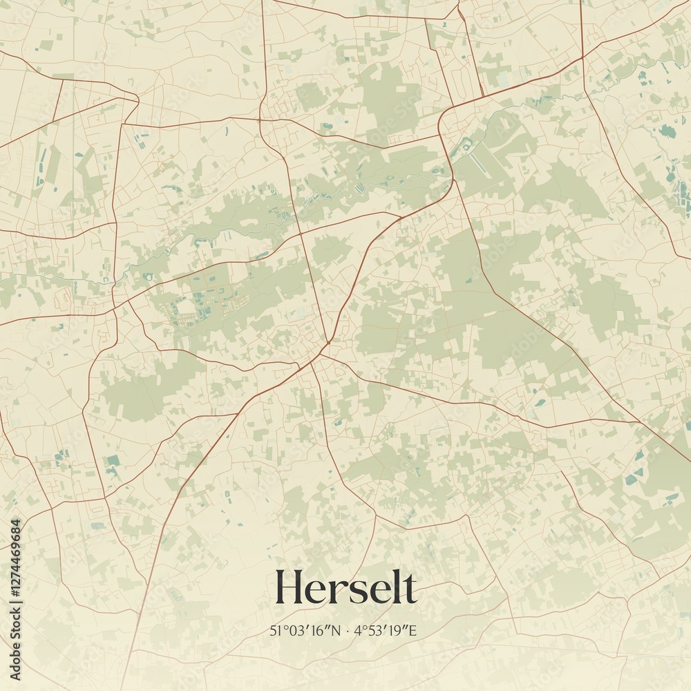 Fototapeta premium Vintage map of Herselt, Belgium.