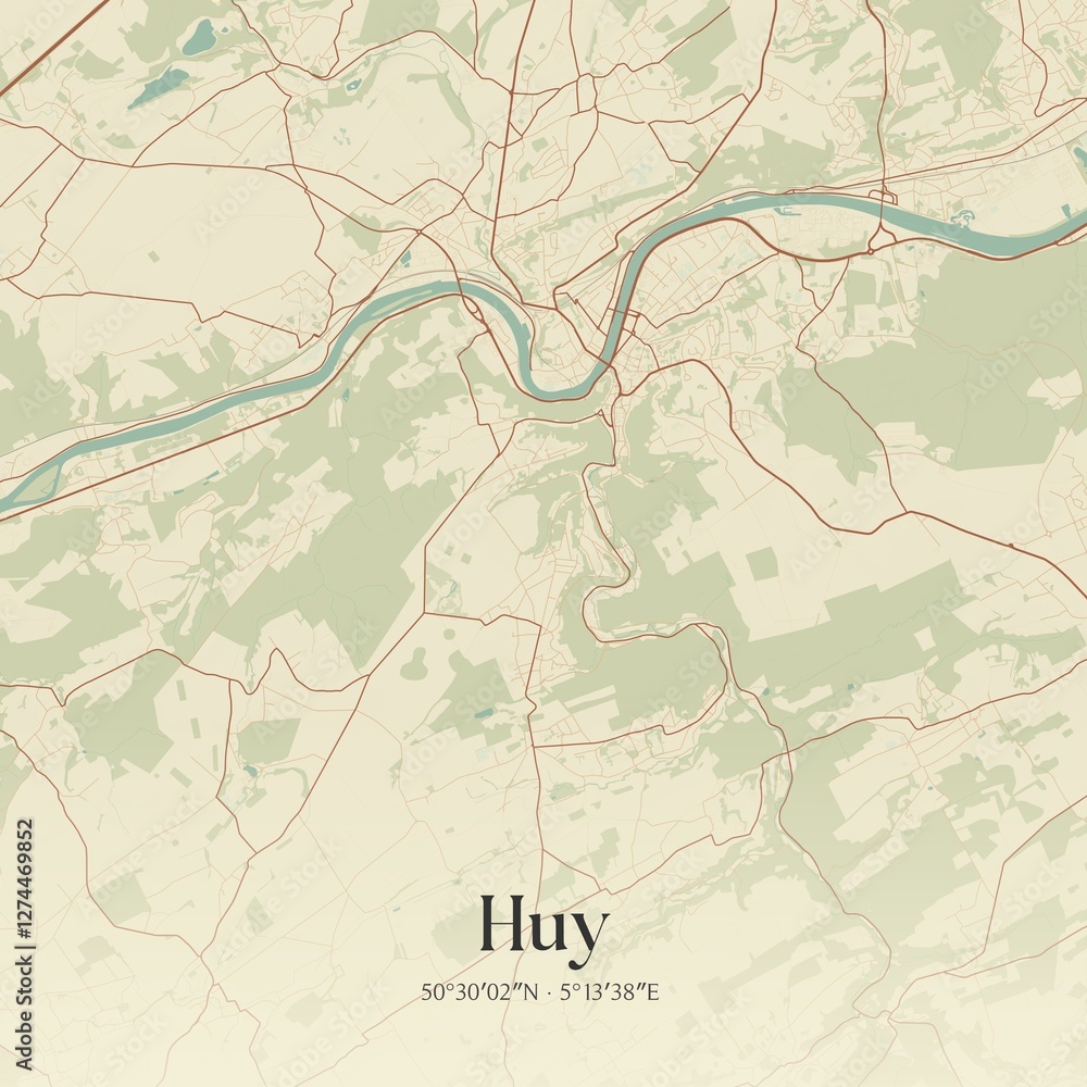 Fototapeta premium Vintage map of Huy, Belgium.