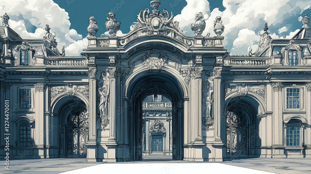 Obraz premium Grand palace gateway, ornate detail, majestic architecture
