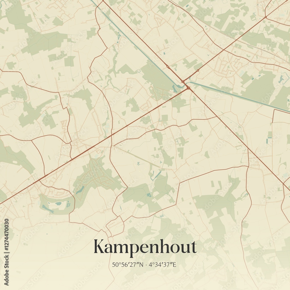Fototapeta premium Vintage map of Kampenhout, Belgium.