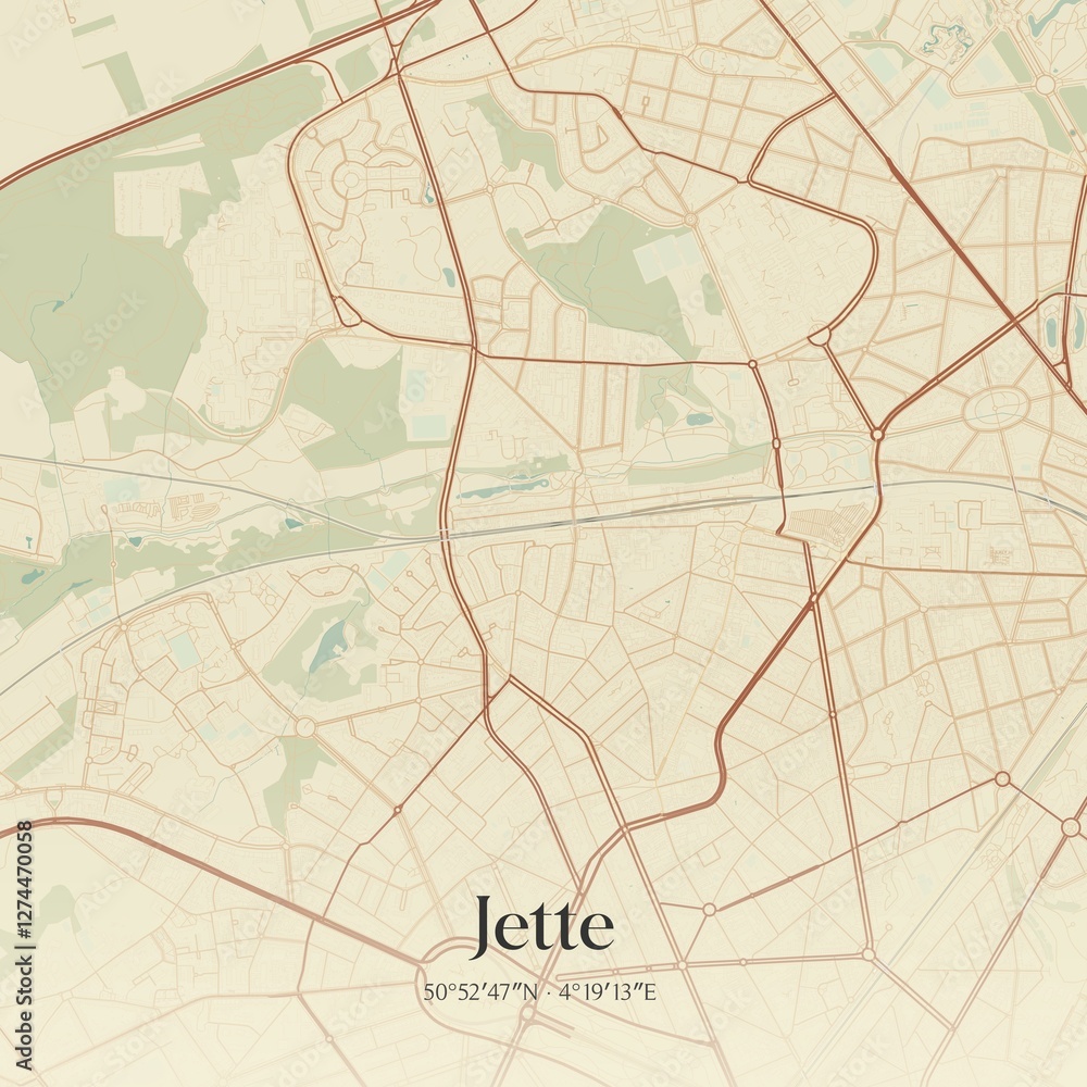 Obraz premium Vintage map of Jette, Belgium.