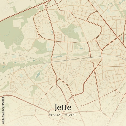 Vintage map of Jette, Belgium.