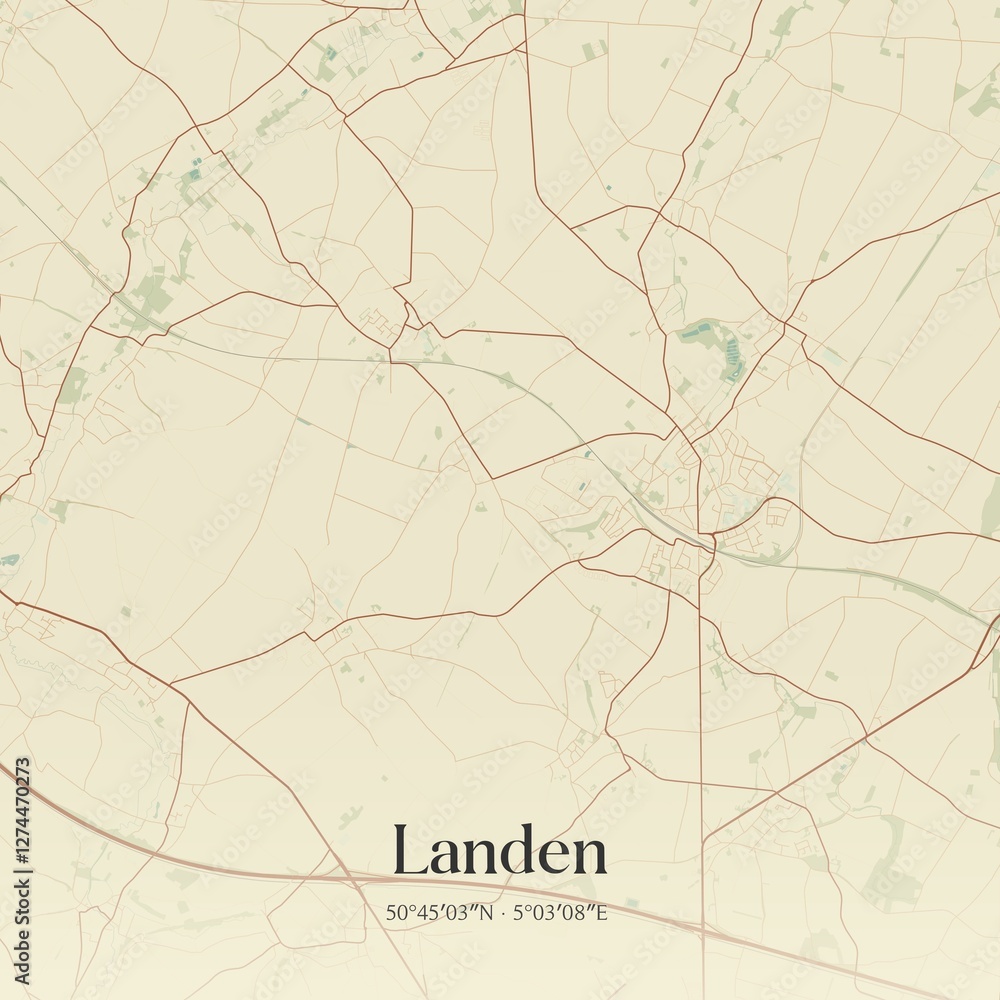 Fototapeta premium Vintage map of Landen, Belgium.