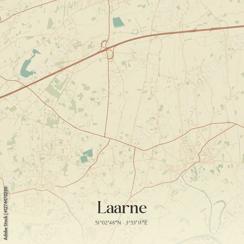 Vintage map of Laarne, Belgium.
