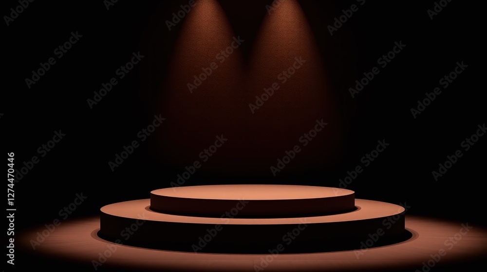 Obraz premium Circumstances of this room: Two spotlights illuminating a central circular platform in an otherwise dark setting.