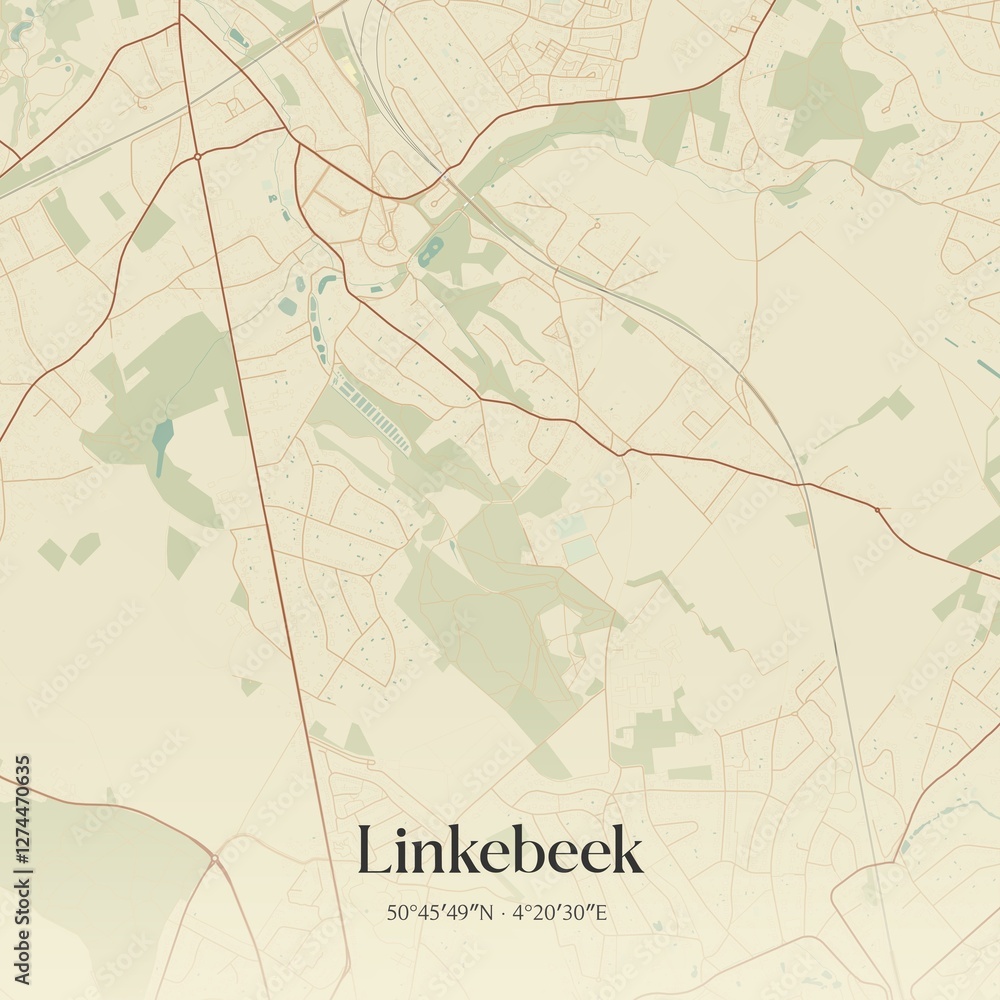 Fototapeta premium Vintage map of Linkebeek, Belgium.