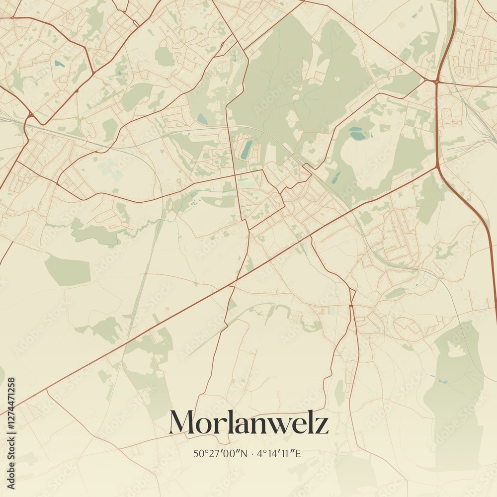 Fototapeta premium Vintage map of Morlanwelz, Belgium.