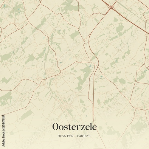 Vintage map of Oosterzele, Belgium.
