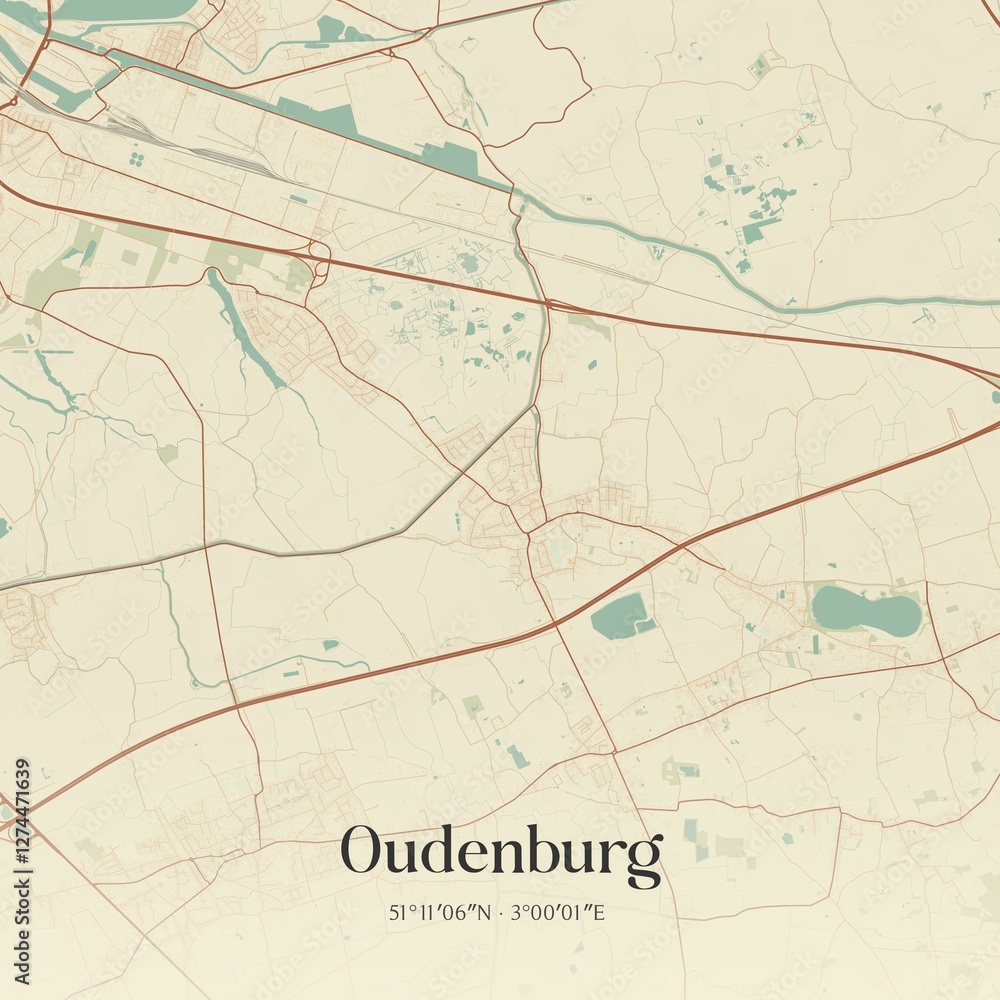 Fototapeta premium Vintage map of Oudenburg, Belgium.